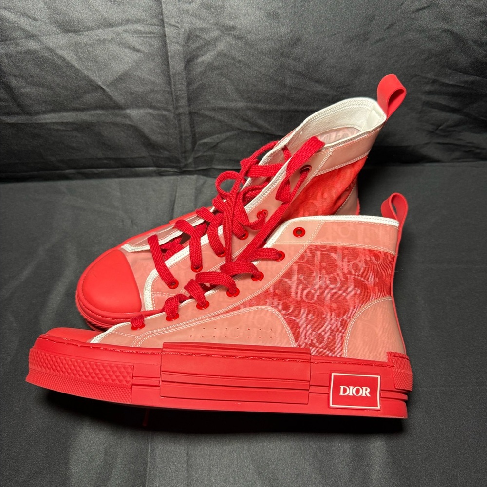 Dior Red and White High-Top Sneakers